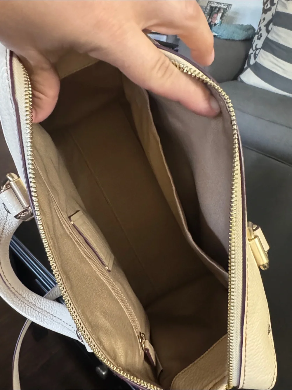 Coach Cream Pebbled Leather Satchel with Gold Hardware
